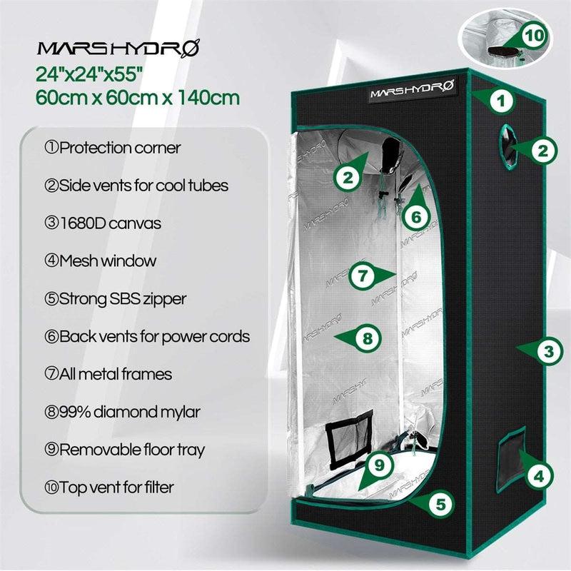 1680D MarsHydro LED Grow Tent | Indoor Hydroponic Growing Solution | Water-proof, Diamond Reflective Mylar & Sturdy Construction | 23 x 23 x 55"